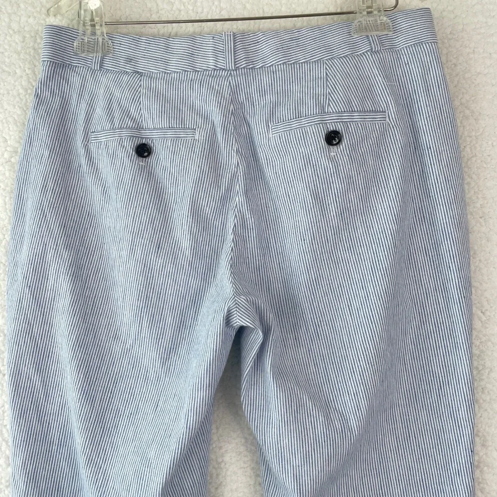 Banana Republic Avery Pinstripe Linen Blend Pants Blue White Womens 6P Petite